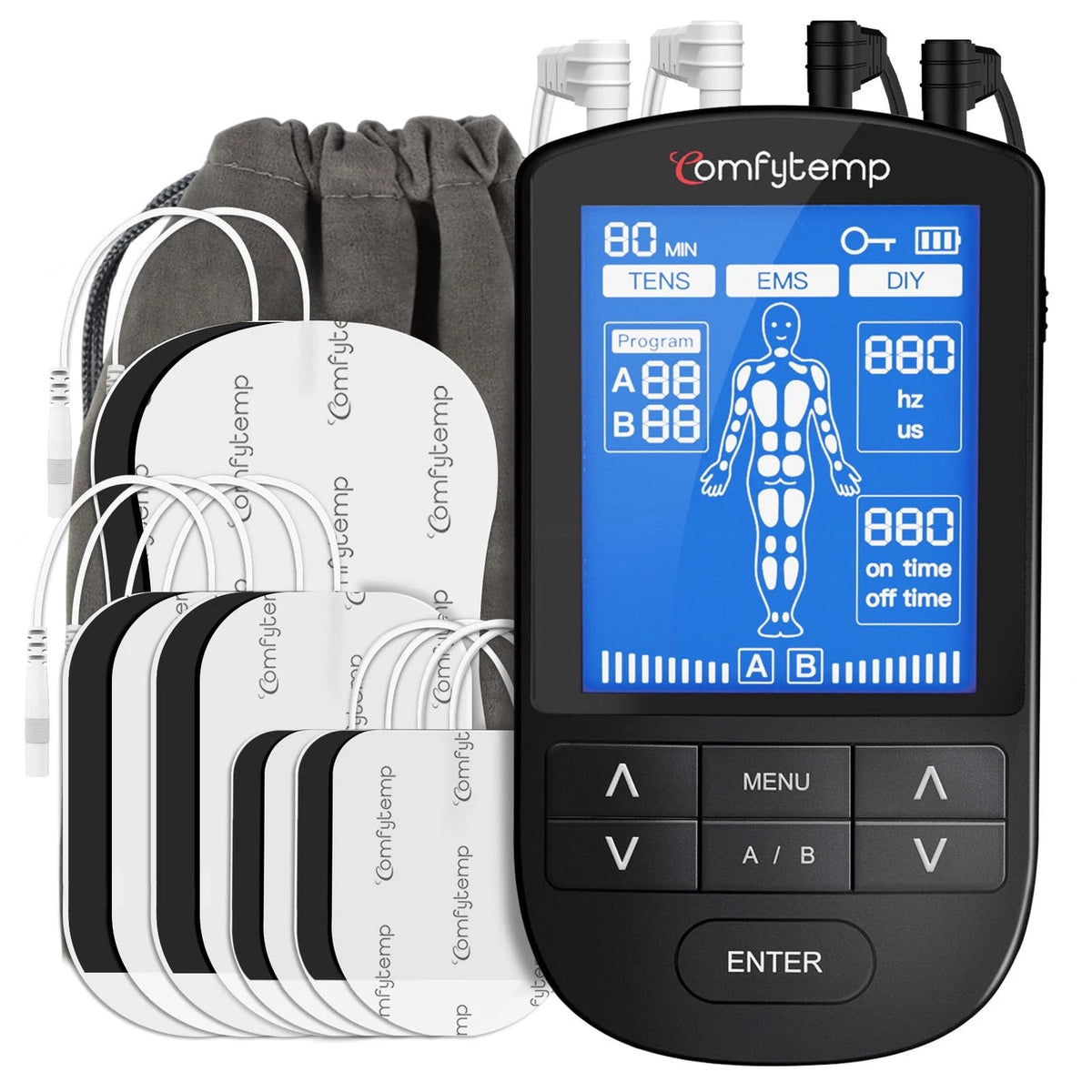 Comfytemp 4 Outputs TENS Unit for Sciatica Cover Multiple 4 Channels, Black