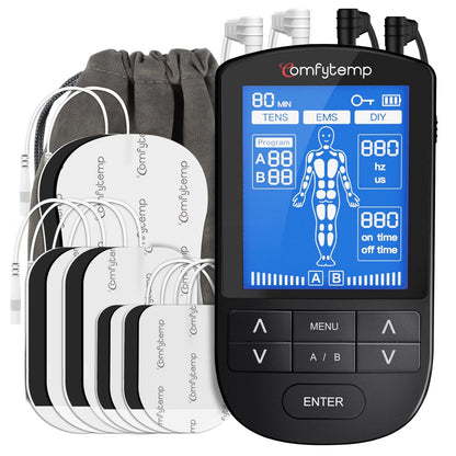 Comfytemp 4 Outputs TENS Unit for Sciatica Cover Multiple 4 Channels, Black
