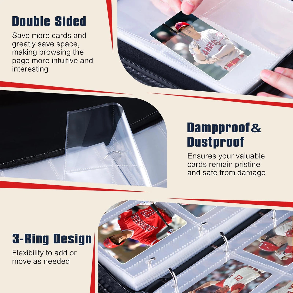 Baseball Trading Card Binder 4 Pocket Gifts for 400 Pockets, Baseball-red