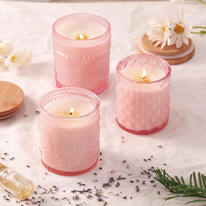 DARJEN 12 Pack Pink Candle Jars for Making Candles- 3 Styles Glass