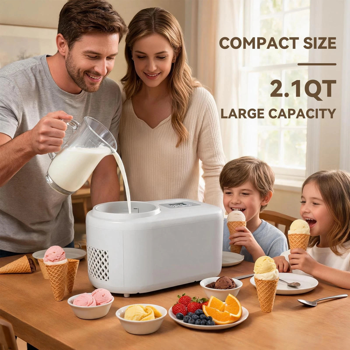 Ice Cream Maker with Built-in Compressor - Fastest 1.28 Quarts, White