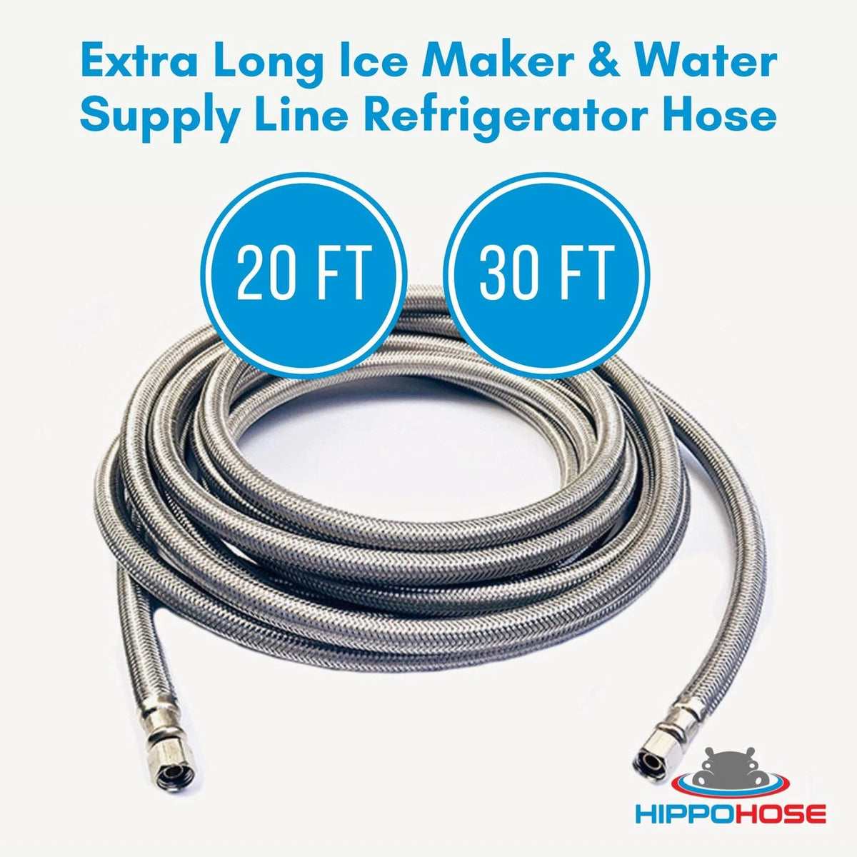 Refrigerator Icemaker Hose (20 FT) - Universal Fit 20 foot, Stainless Steel