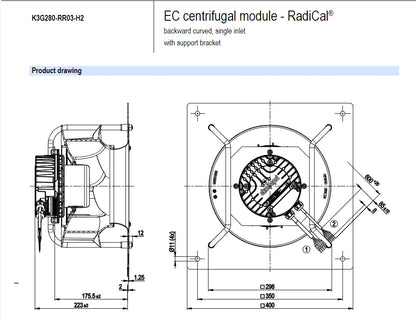 Ebmpapst K3G280-RR03-H2  1~ 230VAC 500W 2.2A 2700RPM 2105m3/h EC Centrifugal Fan