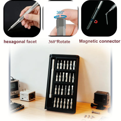 33 in 1 Precision Screwdriver Set with 9Pcs L-Shaped Hex Key Set, ‎silver