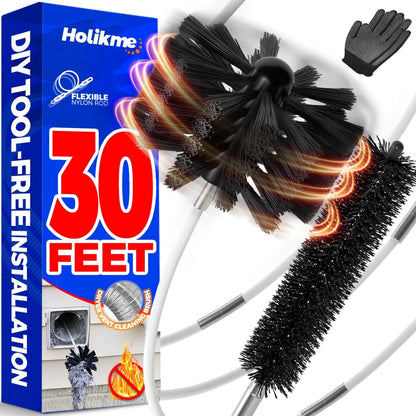 Holikme Dryer Vent Cleaner Kit - 30Ft Fireplace Chimney Brushes 30feet, White