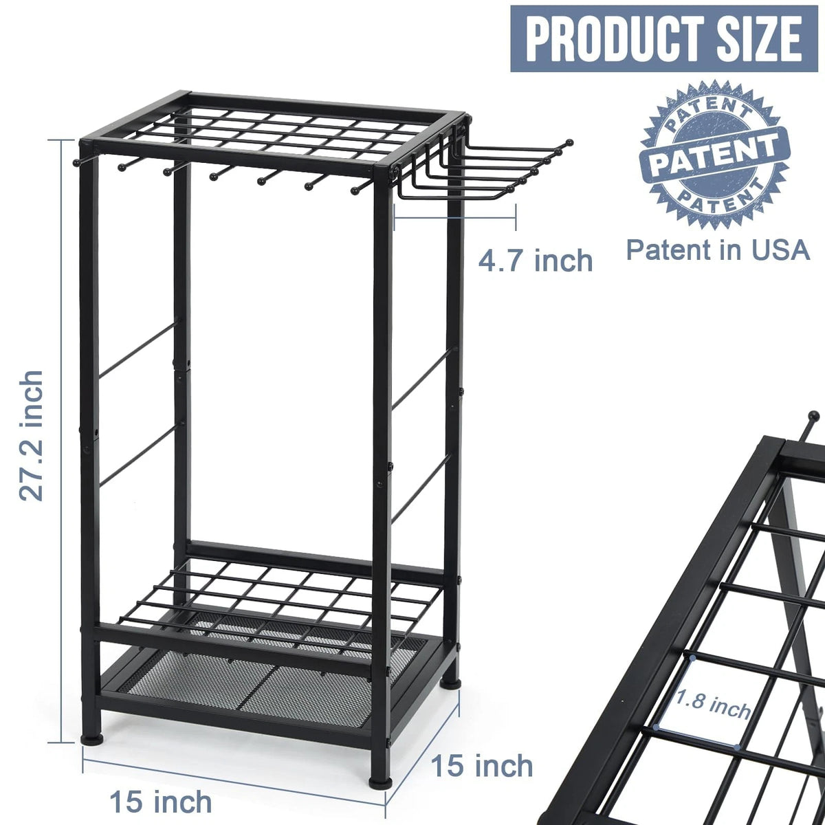 Garden Tool Organizer Holds 50 Long-Handled Corner Organizer, Black