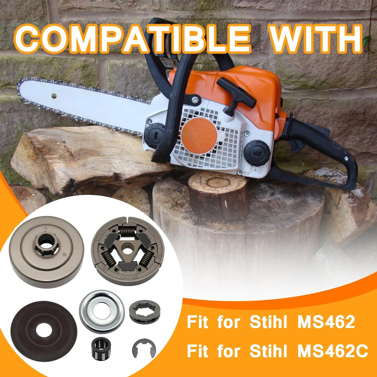 atsuch Clutch Drum V Belt Pulley Kit Compatible with Stihl MS462 silver