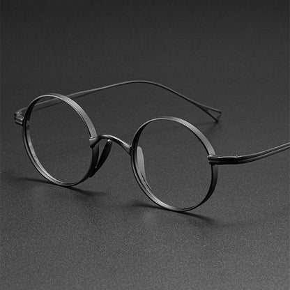 Unisex Classic Titanium Retro 45mm Round Eyeglasses Frames Fashion Black nq