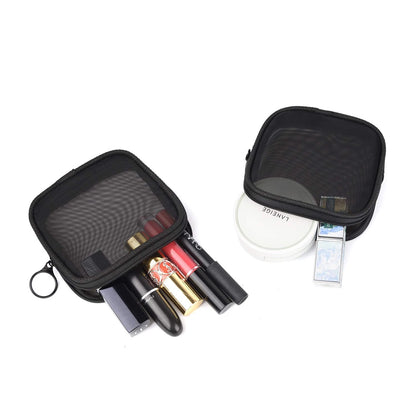 Patu Mesh Travel Toiletry Bag, Transparent Standing S & M (2 pcs), Black