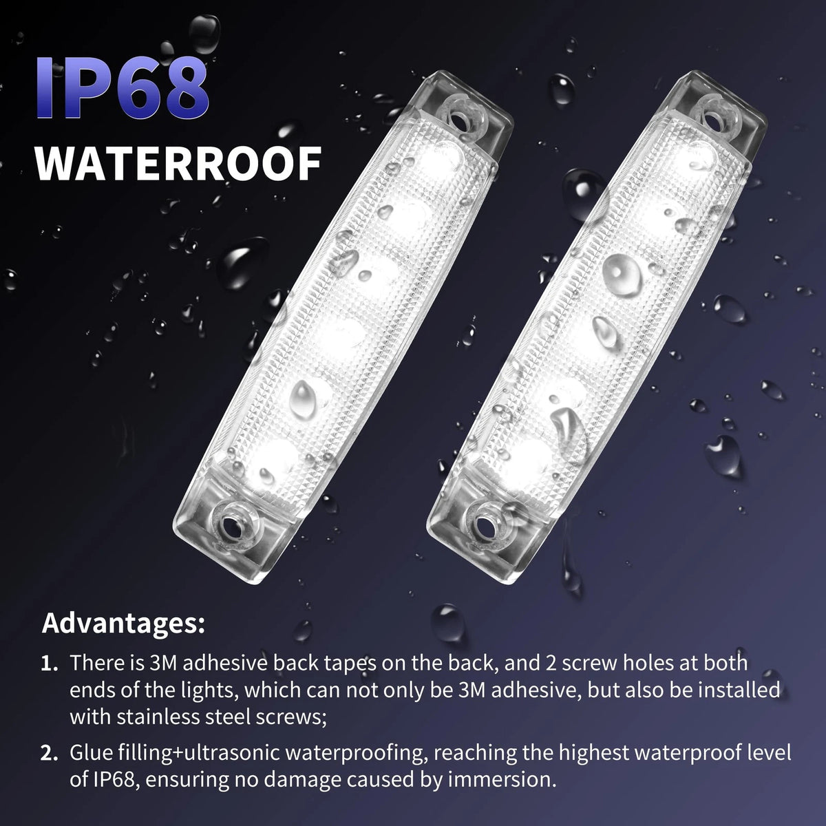 RVZONE Marine LED Boat Interior and Night Fishing Lights - 12V White, 4 pcs
