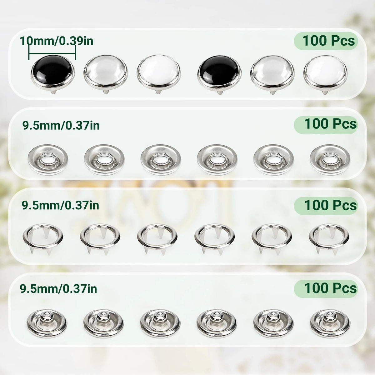 PIGORY Pearl Snaps for Fabric, 3 Colors Solid Sewing
