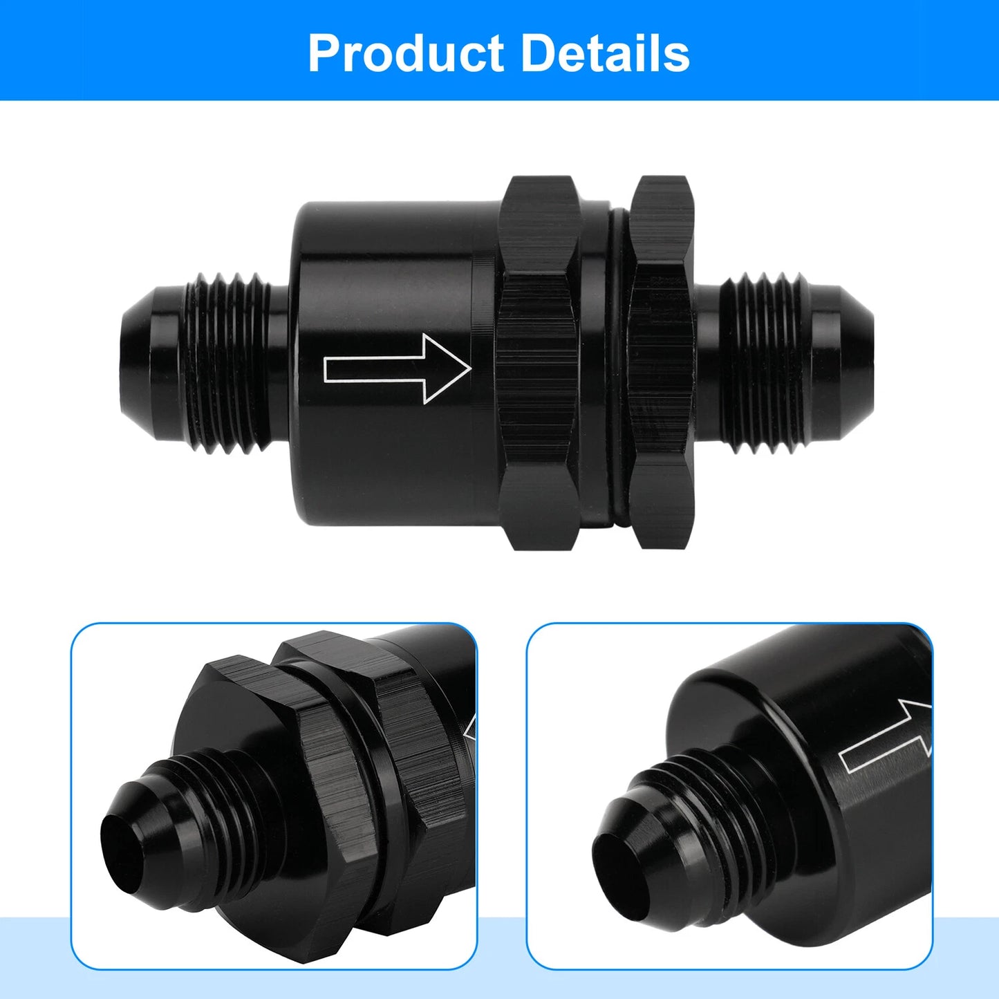 Black Aluminium -6 AN to AN6 Flare Inline Check Valve -Black