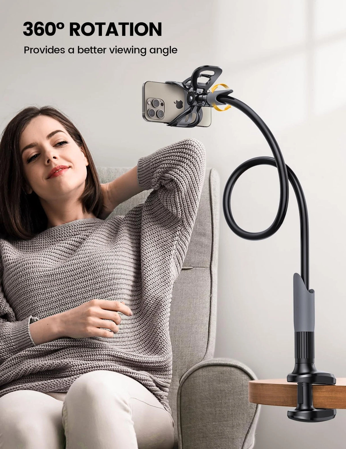 Lamicall Gooseneck Phone Holder for Bed - Cell Mount Clamp Clip, Black