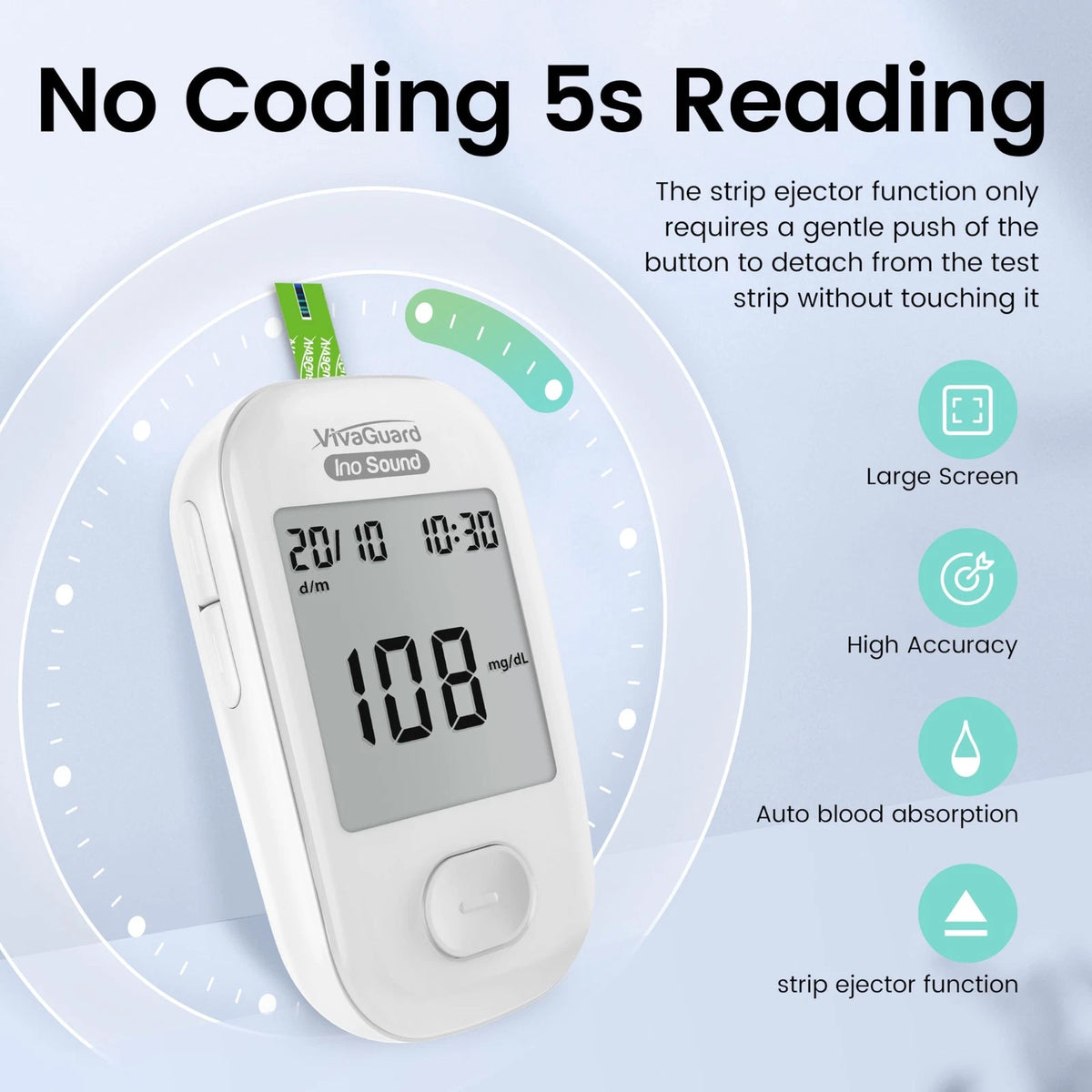 VivaGuard Talking Blood Glucose Monitor Kit,1 Meter 1 Lancing White