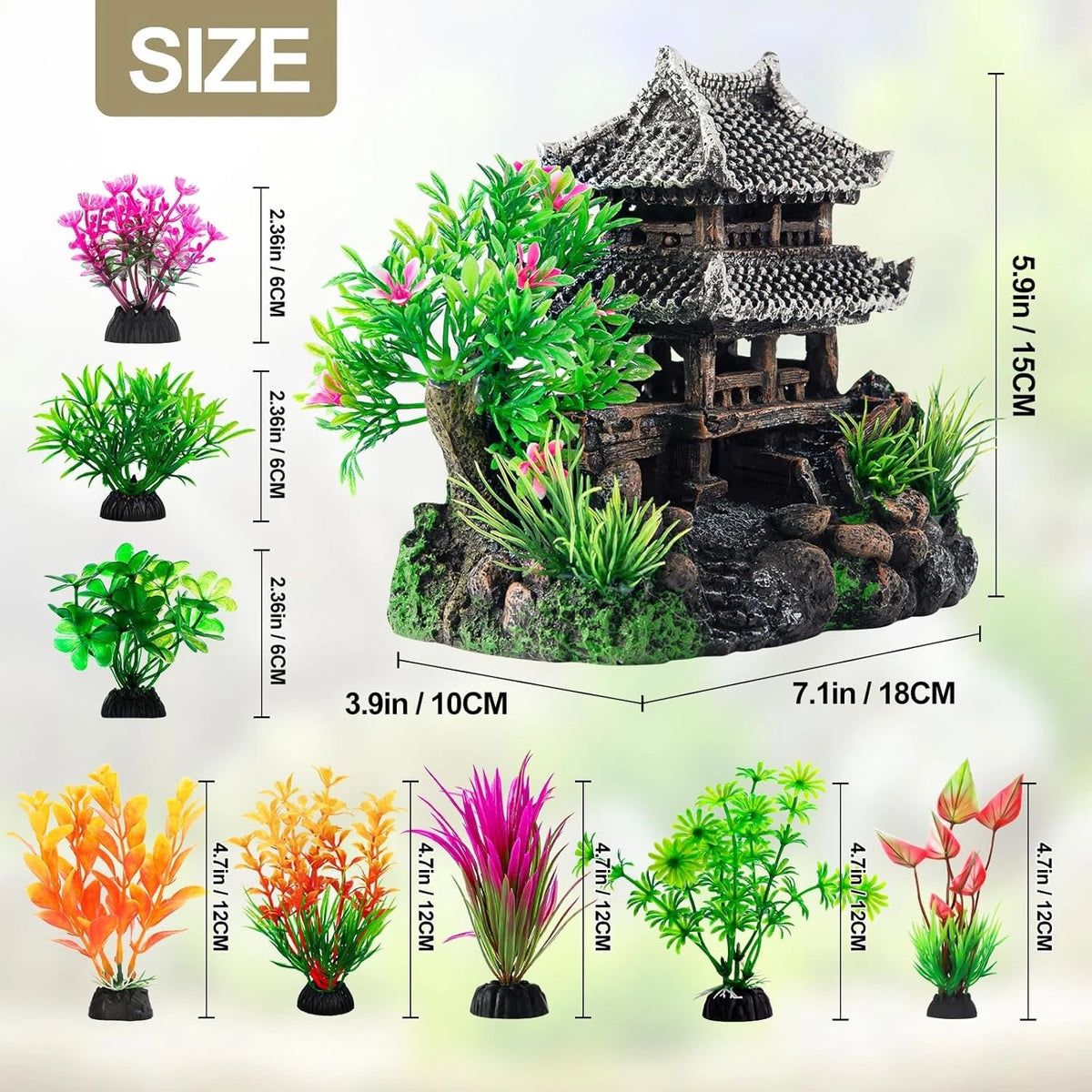 CousDUoBe 9Pcs Resin Castle Decorations Set，Realistic Fish Tank Gray