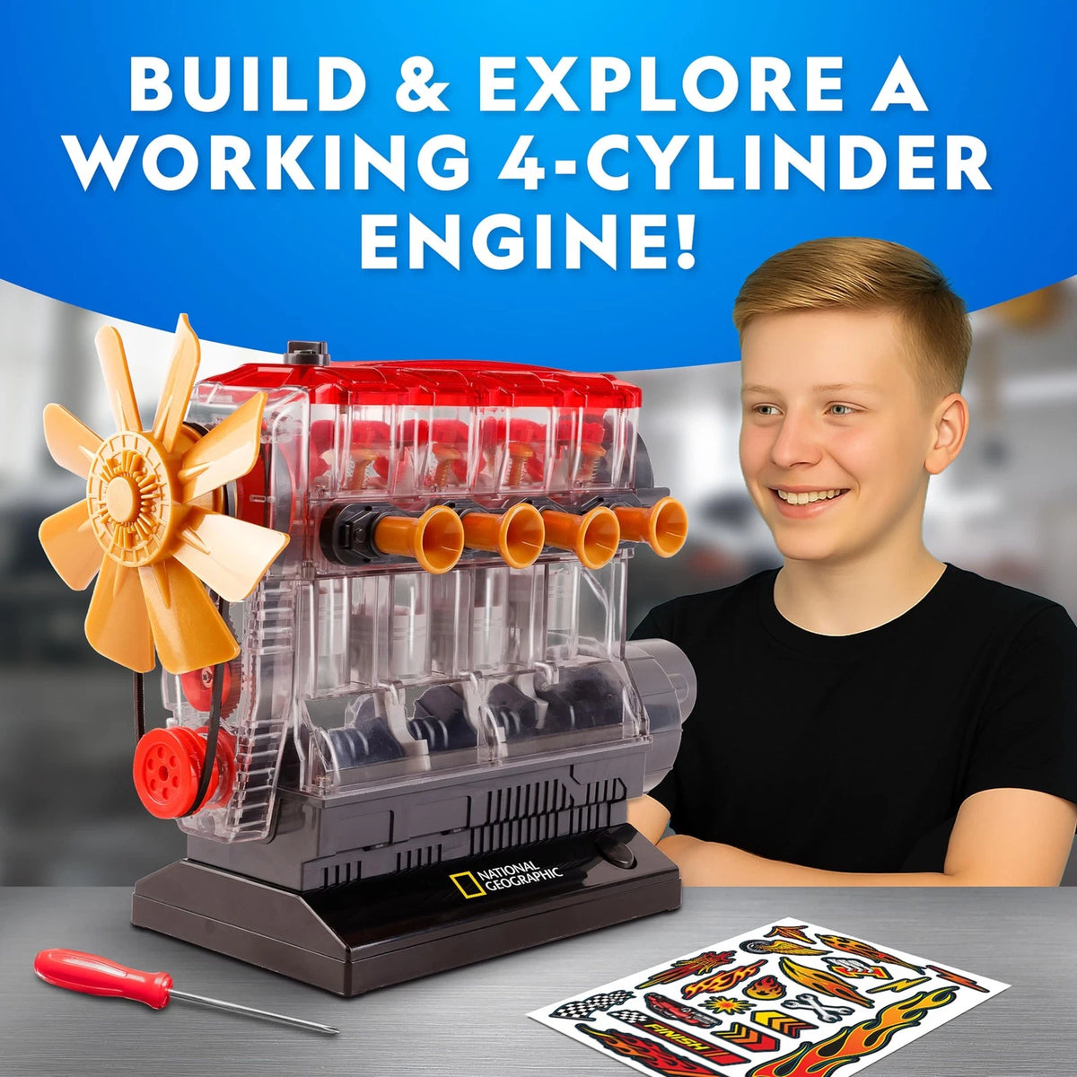 National Geographic 4-Cylinder Engine Building Kit – One Size, Multicolor