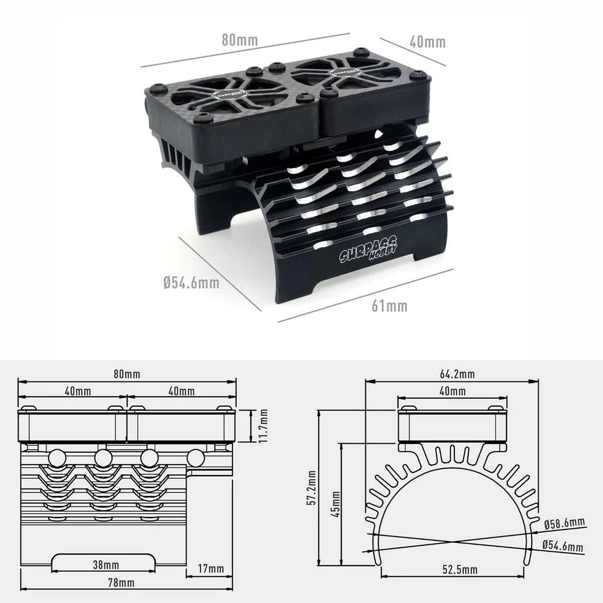 Surpass Hobby RC Cooling Fans 16000RPM,40mm Dual Car Motor with...