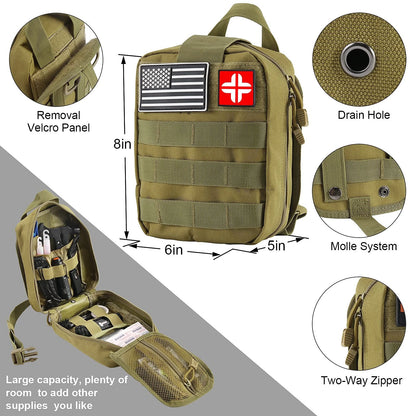 Emergency Survival Kit and First Aid Kit, 142Pcs Medium size, Green