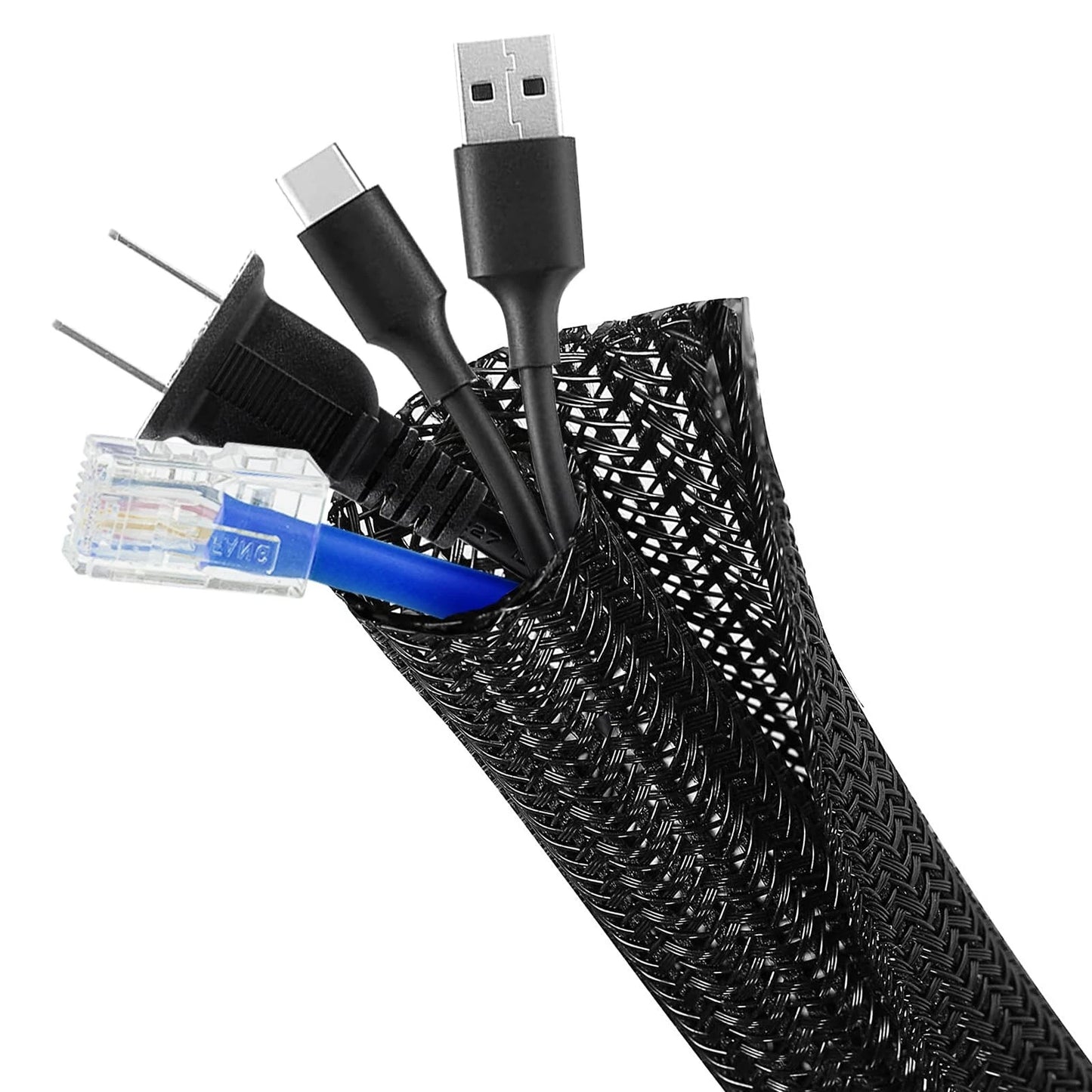 ELECFUN 8ft - 1/2 inch Cable Management Sleeve Cord 1/2"-8ft, Black