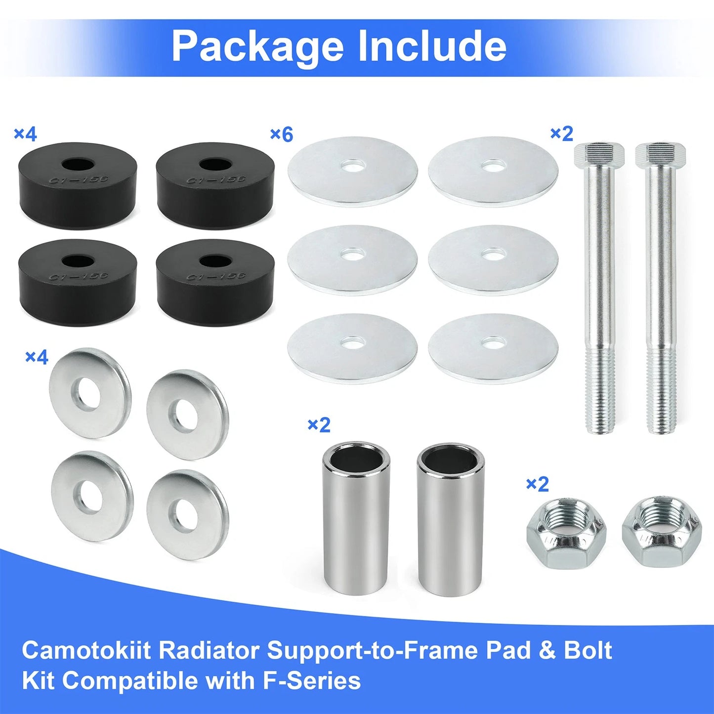 For 1965-1979 Ford Pickup Truck Radiator Core Support to Frame Hardware Pad Kit
