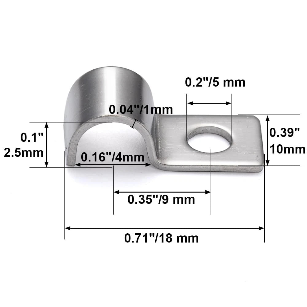 FamlTol One-Hole Mini Unilateral Pipe Clamps, Conduit 1/8"(3mm), Silver