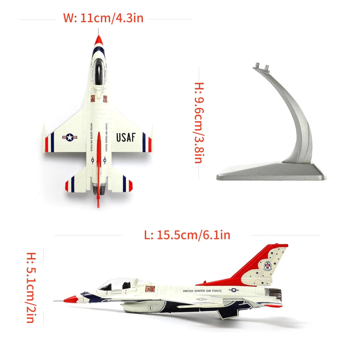 1/100 F-16 Fighting Falcon Thunderbirds Alloy Model 15.5cm Desk Top Gift
