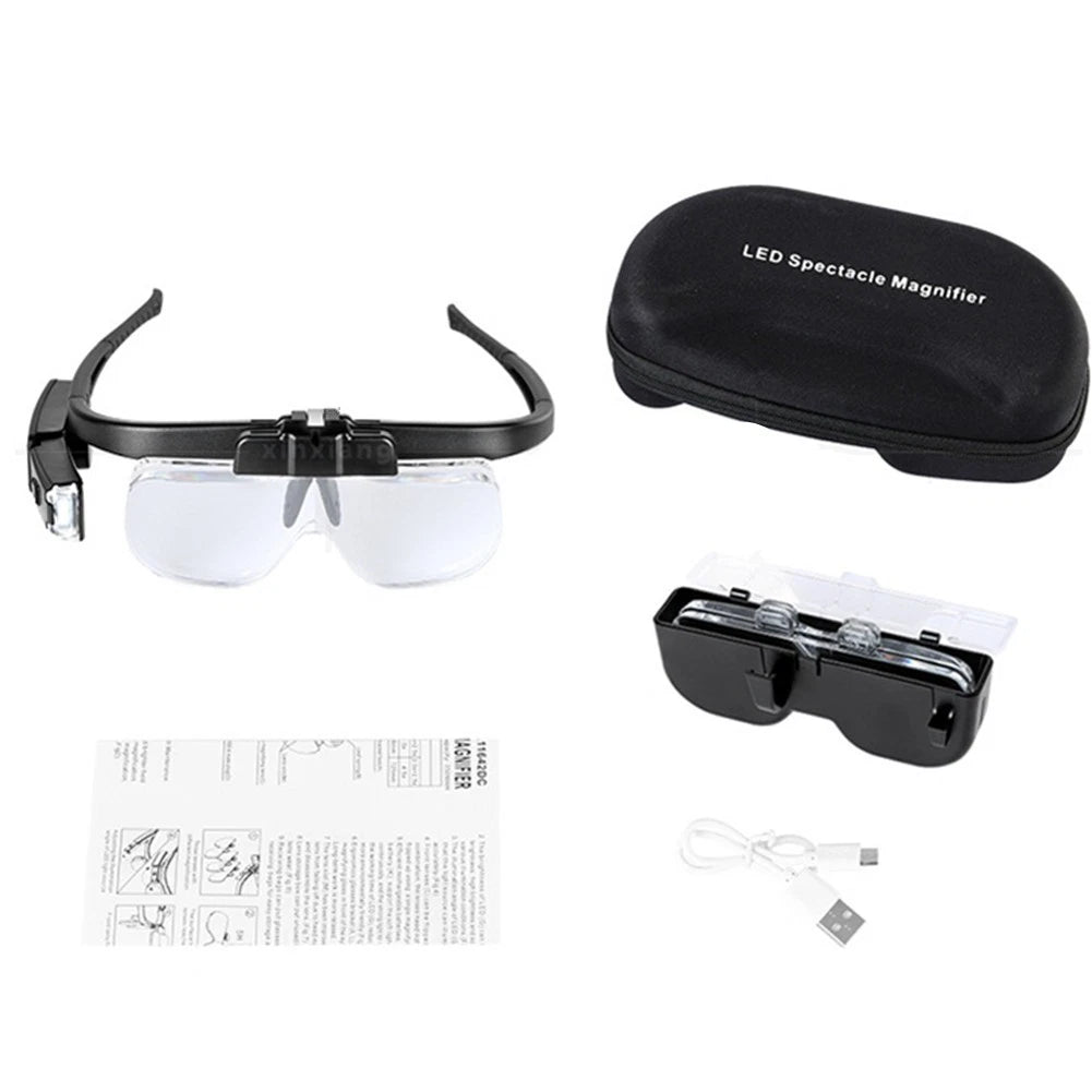 Adjustable Glasses Magnifying Glasses LED Headband Loupe Magnifier With Lamp