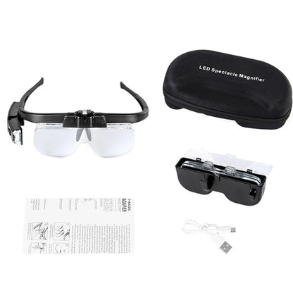 Adjustable Glasses Magnifying Glasses LED Headband Loupe Magnifier With Lamp