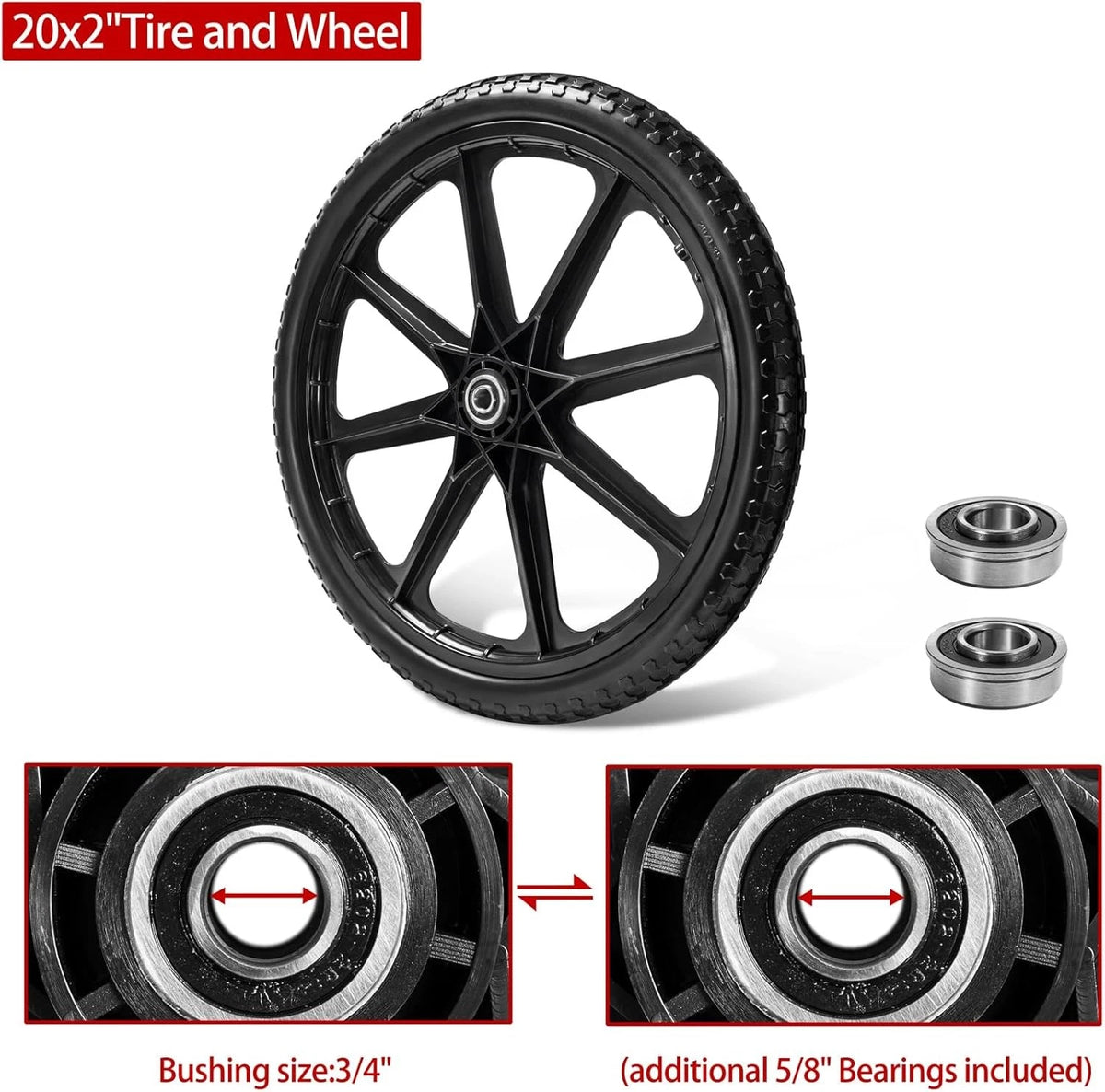 (2 PACK) 20" Flat Free Cart Wheels Compatible with rubbermaid 20 inches