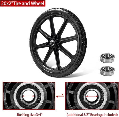 (2 PACK) 20" Flat Free Cart Wheels Compatible with rubbermaid 20 inches