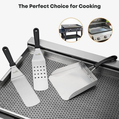 Stanbroil Stainless Steel Griddle Food Mover, 3 PCS 13" x 7", Silver/Black