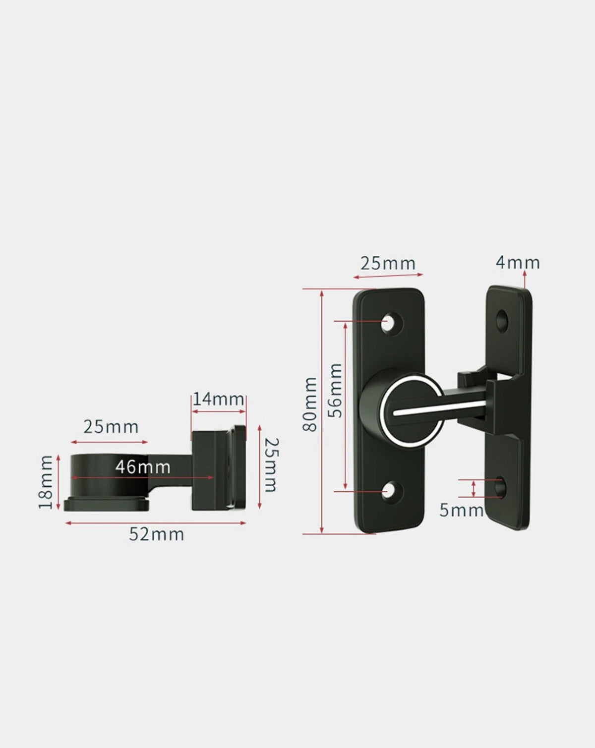 90° Keyless Interior Door Bolt Luminous Surface-mounted Room Door Latch ss