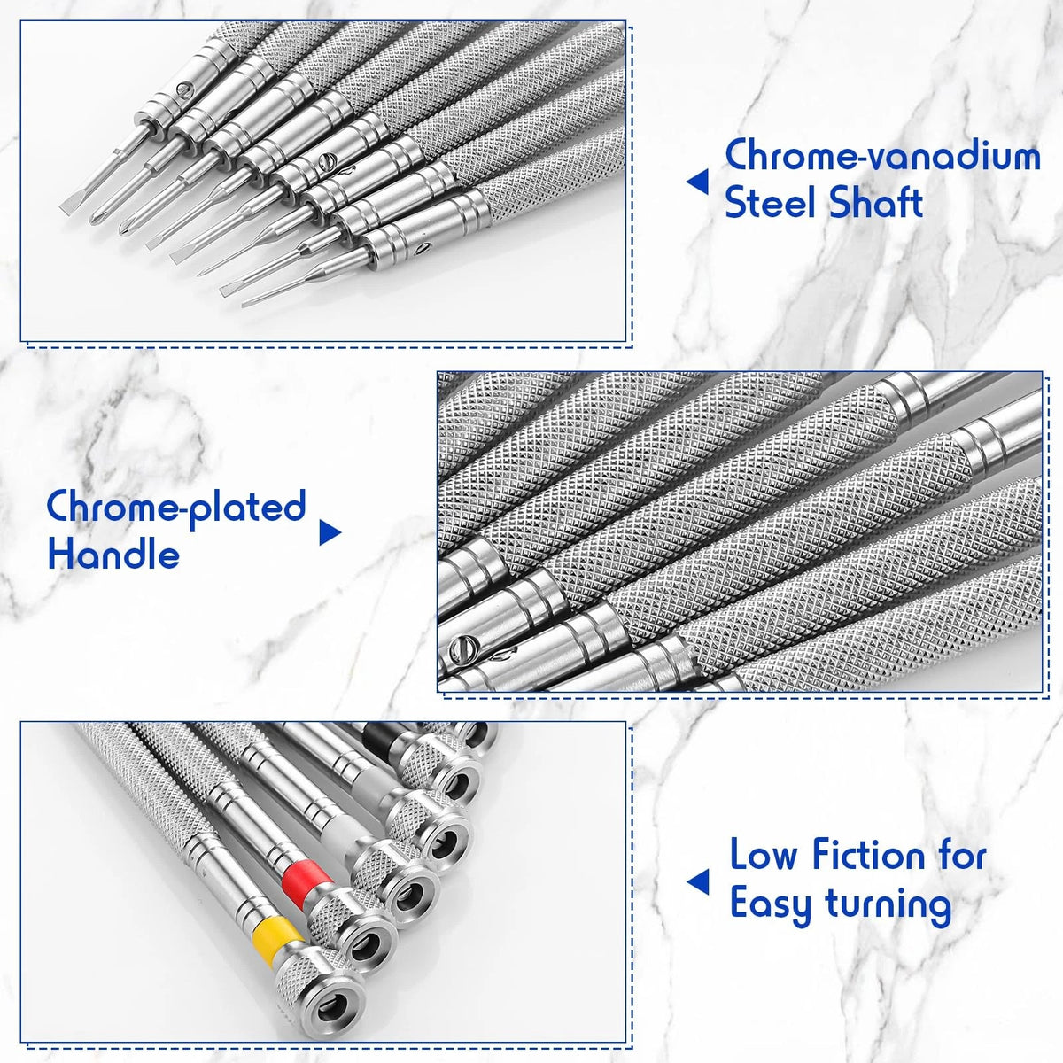 Chumia 8 Pieces Precision Jewelers Screwdriver Set, Micro 0.6-1.6 mm, Silver