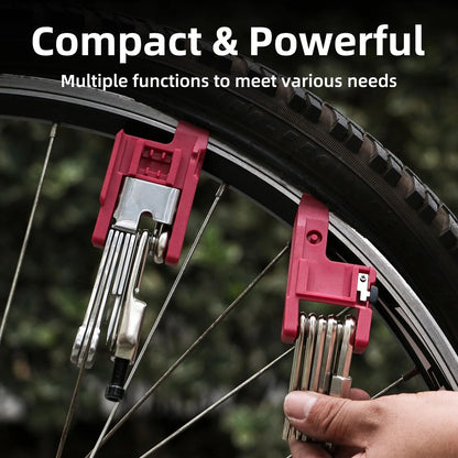 BONNEAIDE 21 Bike Repair Multitool Kit with Carry Case, Portable Silver, Red