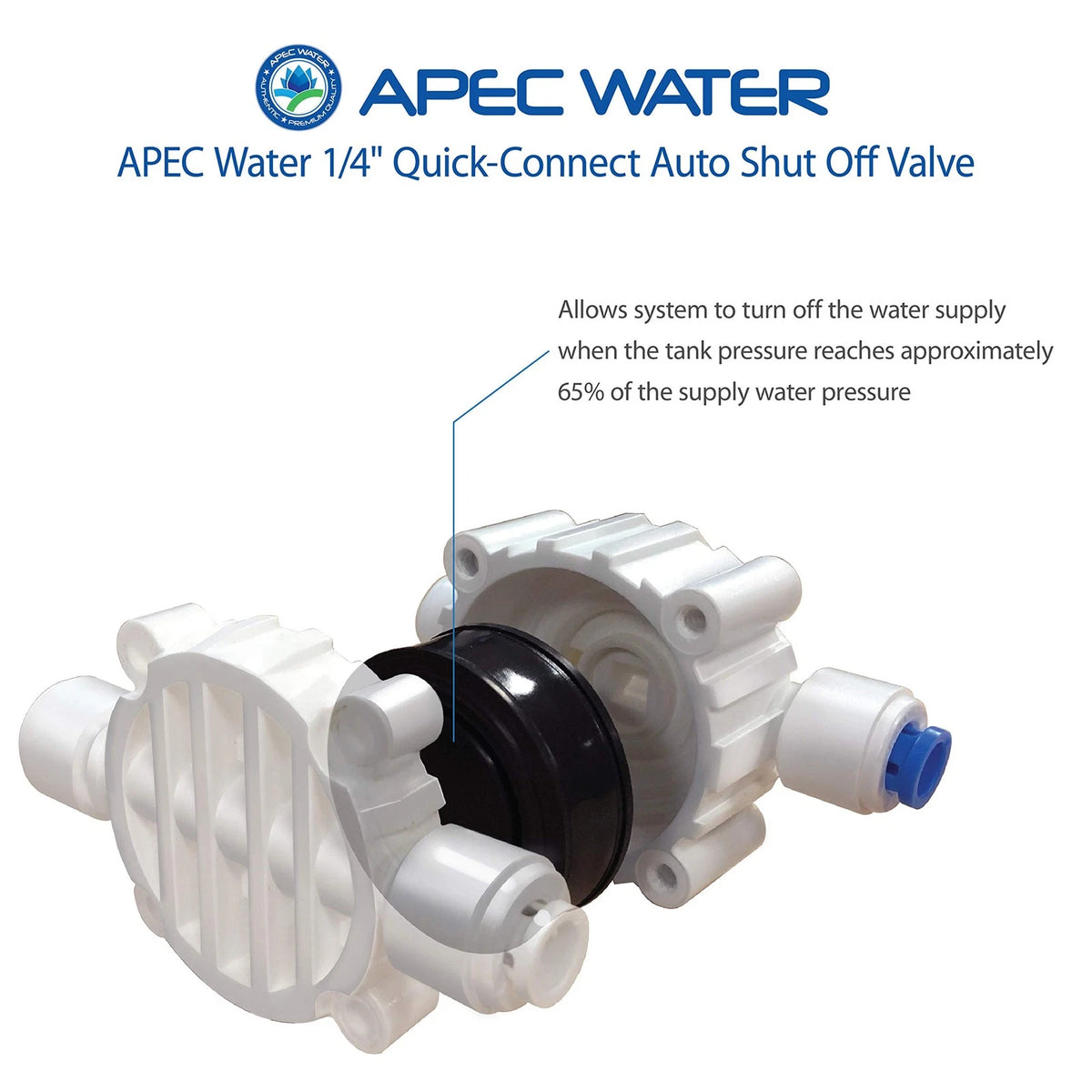 APEC Water Systems Auto Shut Off Valve Replacement Part (ASO) 0.25 Inch, White