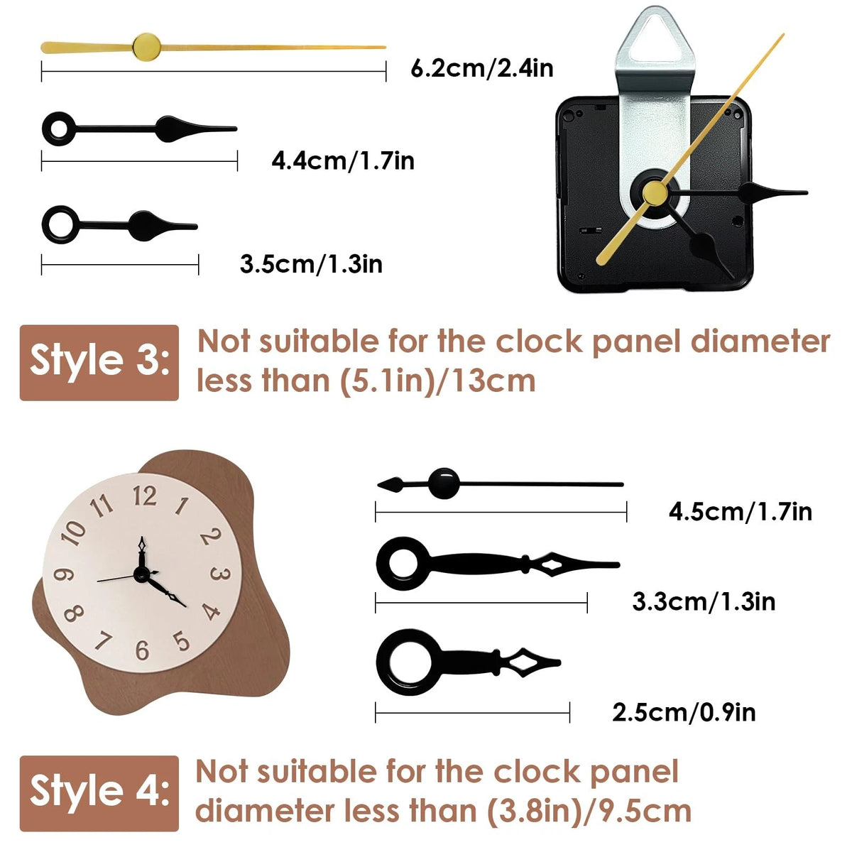 3PCS Clock Mechanism Replacement Kit with 8 Pairs + 8 Pairs, Black