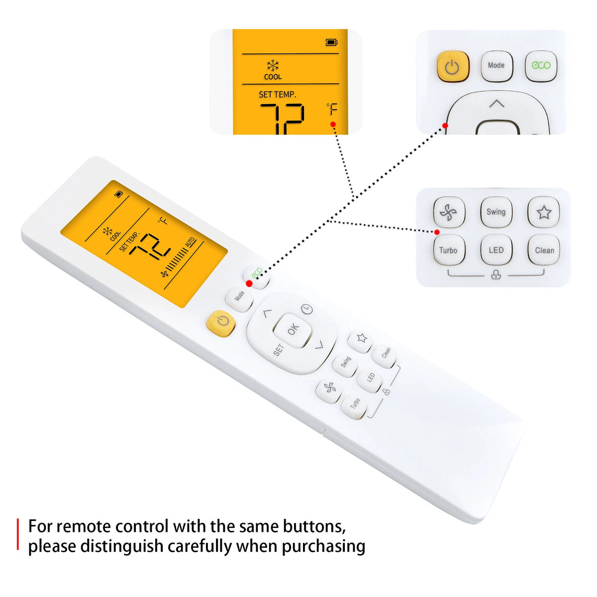 Remote Control For Pioneer 12,000 BTU 21.4 SEER2 Ductless Mini-Split Inverter+