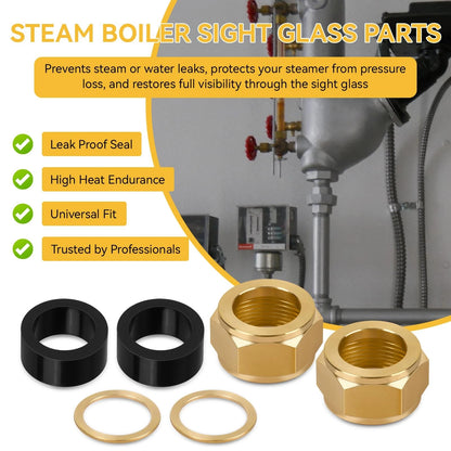 Sight Glass Steamer Parts 5/8" ID Gaskets, Washers, Brass Nuts Black, Gold