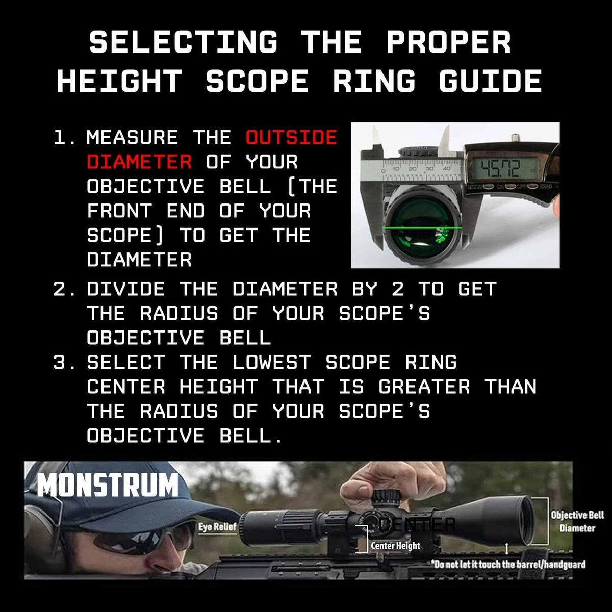 Monstrum Precision Picatinny Scope Rings | 1 inch 1.00 height, Black