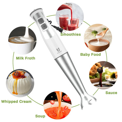 Immersion Hand Blender, UTALENT 3-in-1 8-Speed Stick Blender Compact, White