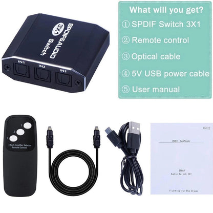 3 in 1out  Aluminum Spdif Toslink Optical Digital Audio Splitter Switch Hub