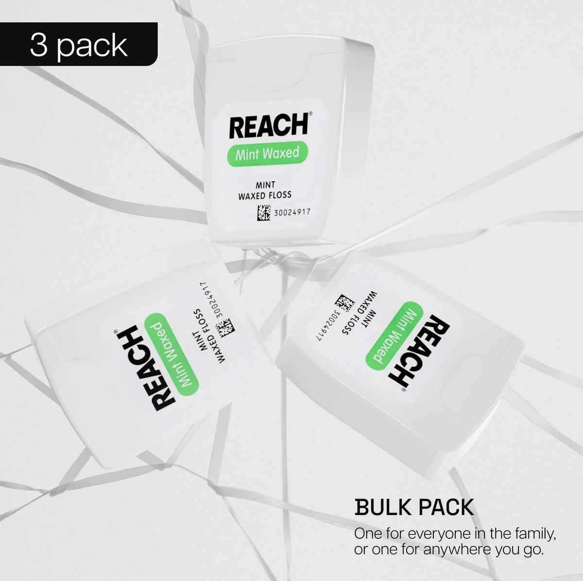 REACH Waxed Dental Floss, Mint, Plaque Remover 495 Foot (Pack of 3), Green