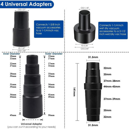 Alrens 10PCS Vacuum Attachments & Brushes Kit 1-1/4 inch to 1-7/8 inch, Black