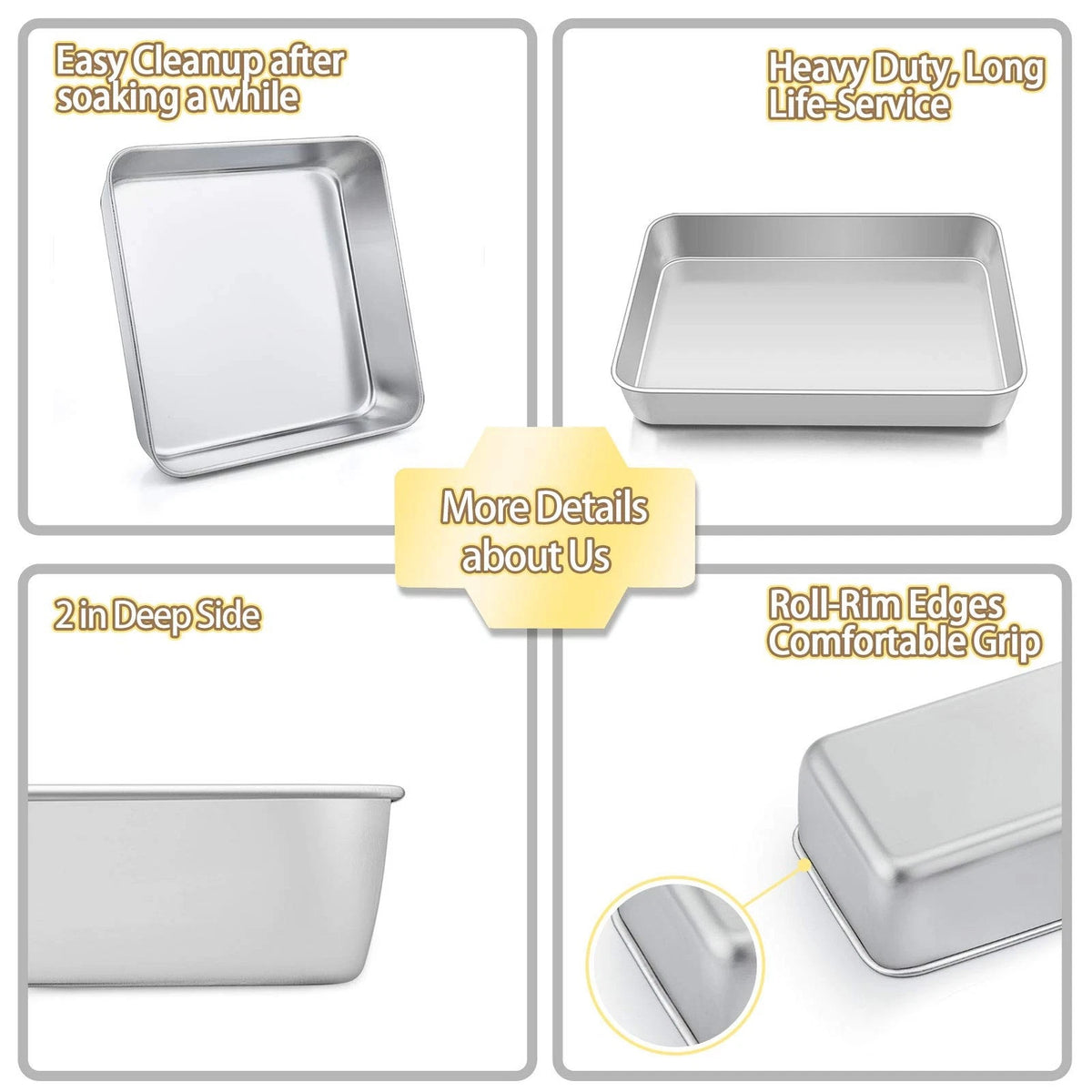 TeamFar Stainless Steel Bakeware Set of 8 12⅖'' x 9¾''x 2'', Silver