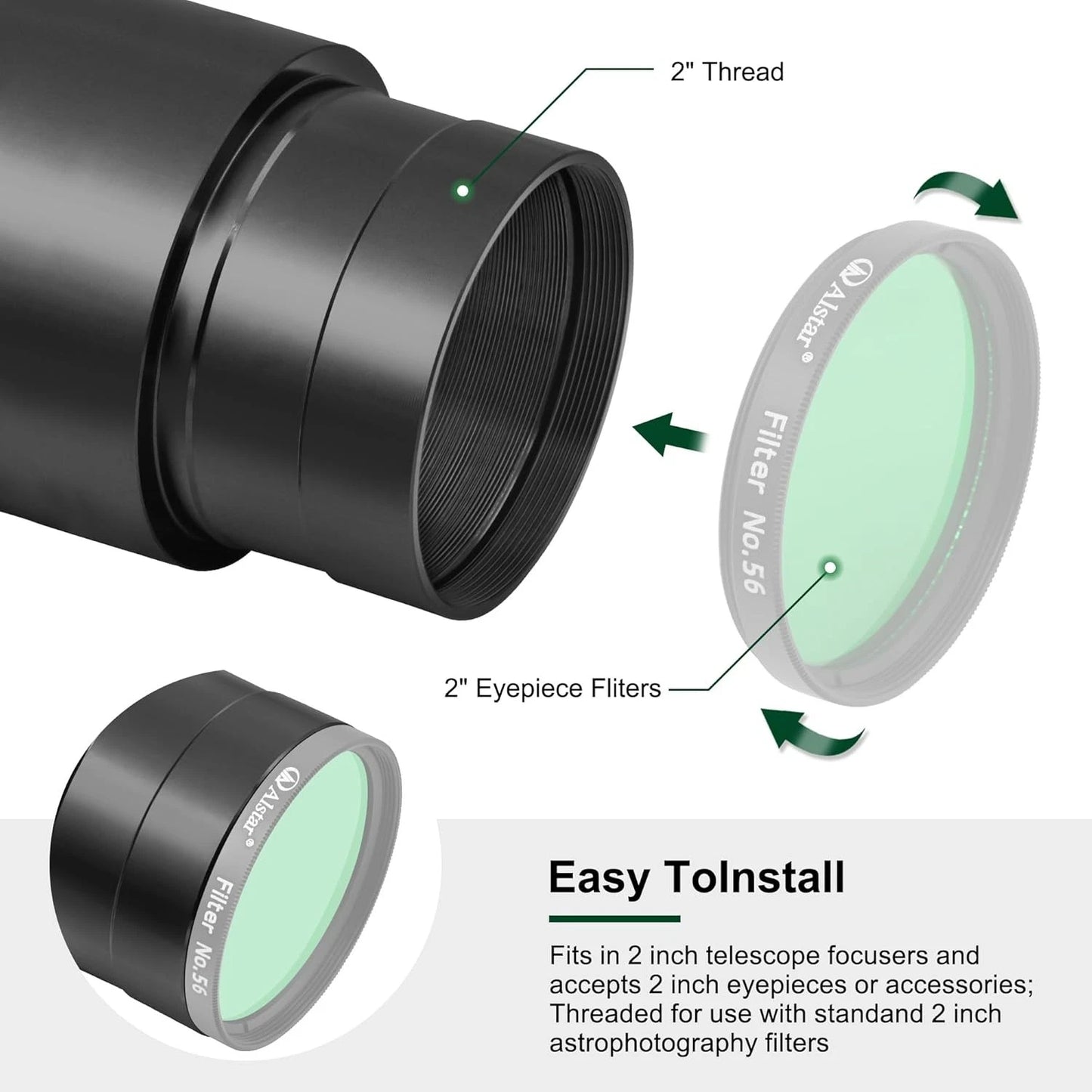 Alstar 2-Inch Telescope Eyepiece Extension Tube Adapter - Optical 2 Inch 50MM