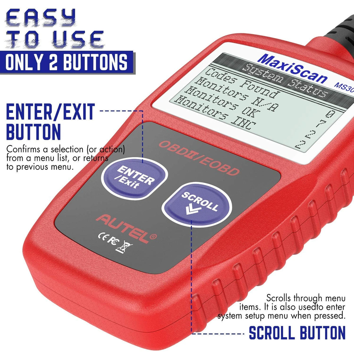 Autel OBD2 Scanner MS309 Universal Car Engine Fault Code Reader, Check S, Red