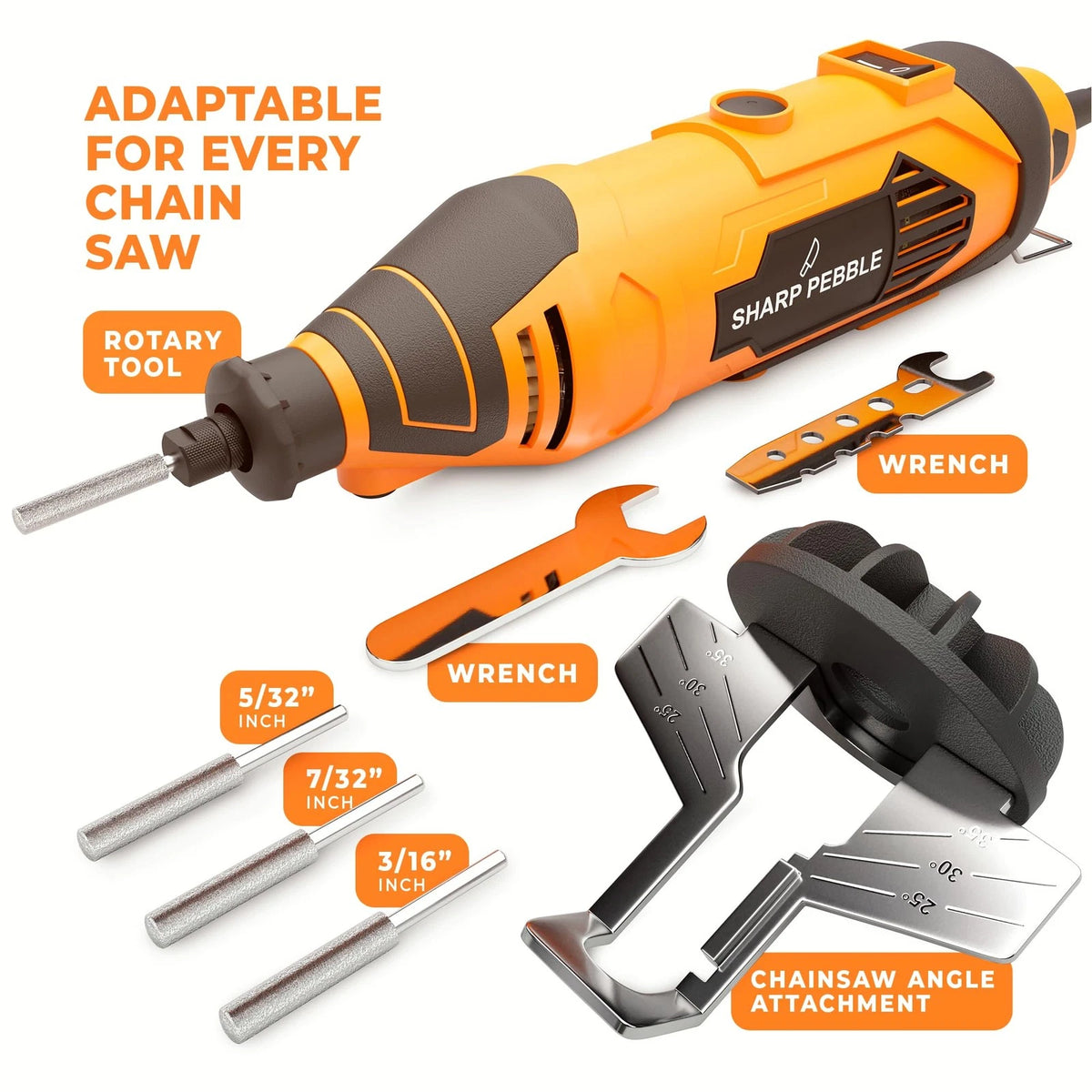 Sharp Pebble Electric Chainsaw Sharpener Kit - Comes with Chain Black/Orange