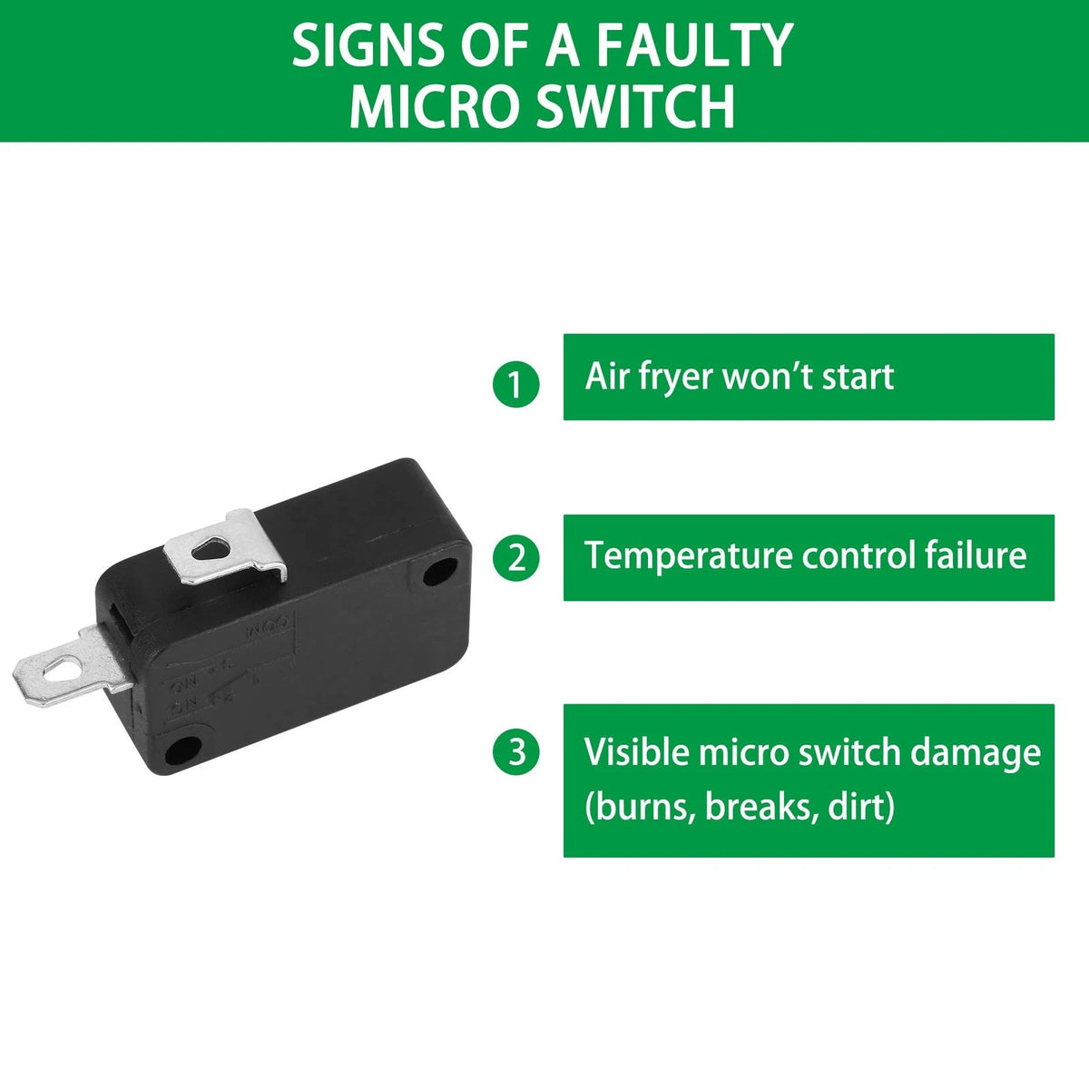 Qtcial 2-Pack KW7-0 Micro Switch for Air Fryer Repair standard size, black