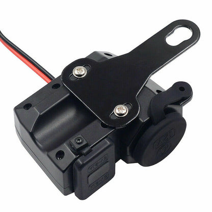 Motorcycle Cigarette Lighter 12V Dual USB Charger LED Digital Voltmeter Socket E