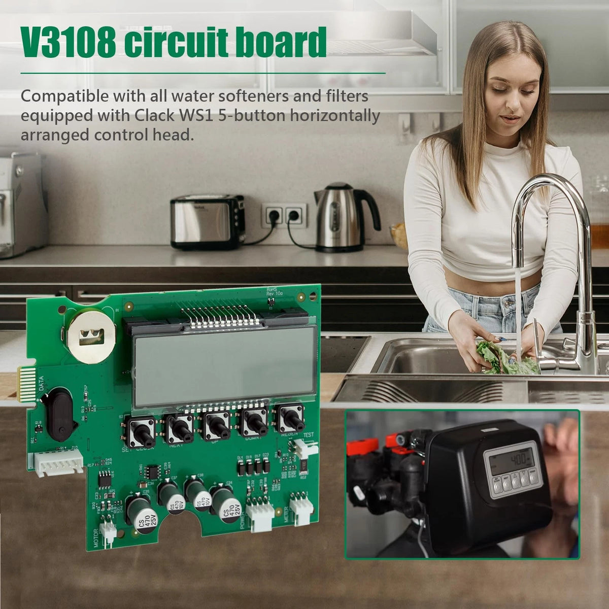 V3108 circuit board for Clack WS1 series water softener